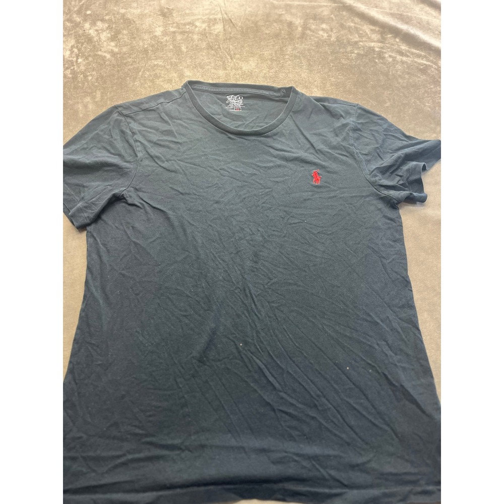 Polo Ralph Lauren Mens Custom Fit Cotton‎ T-Shirt Navy Blue Red Pony Logo Size M